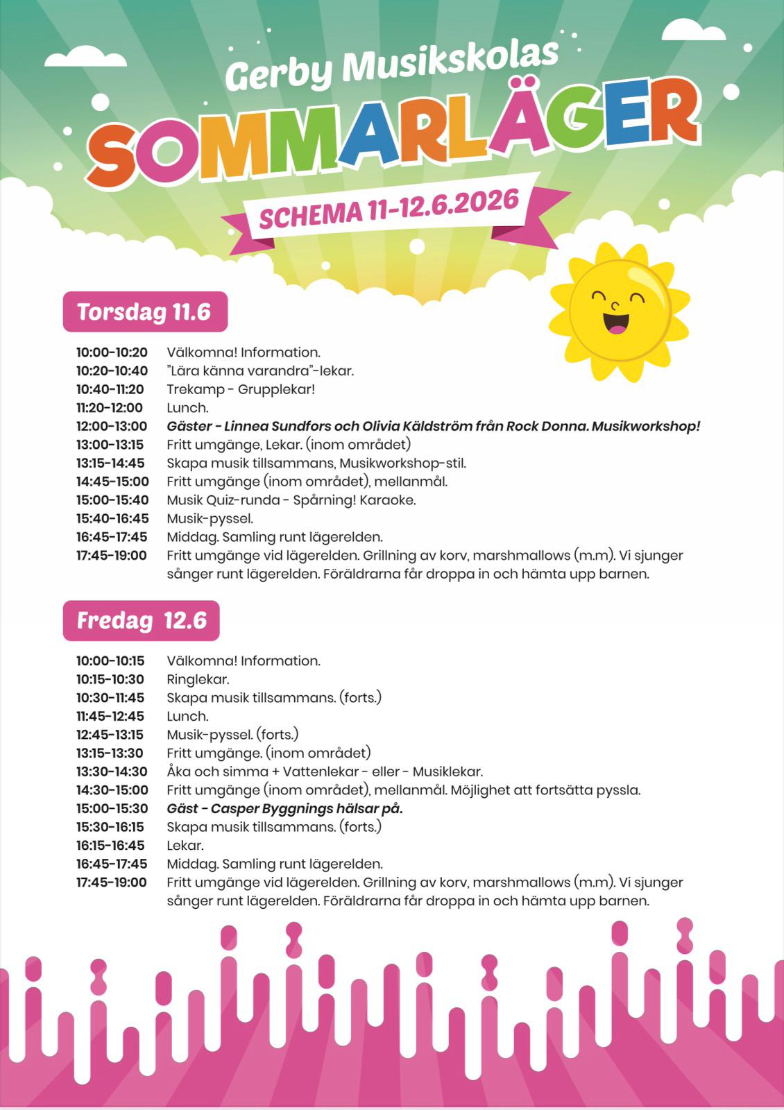 Gerby musikskolas sommarläger schema 2026